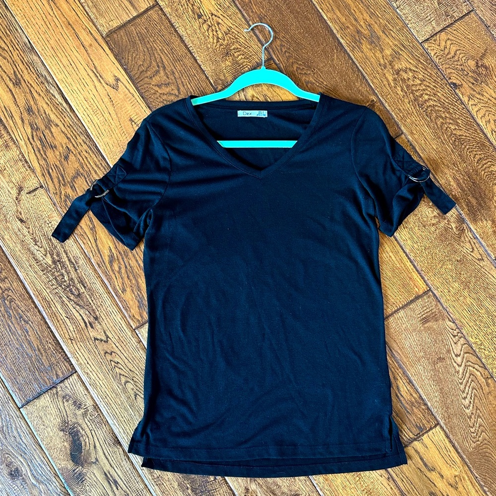 Dex Black Tee with  tab sleeve detail